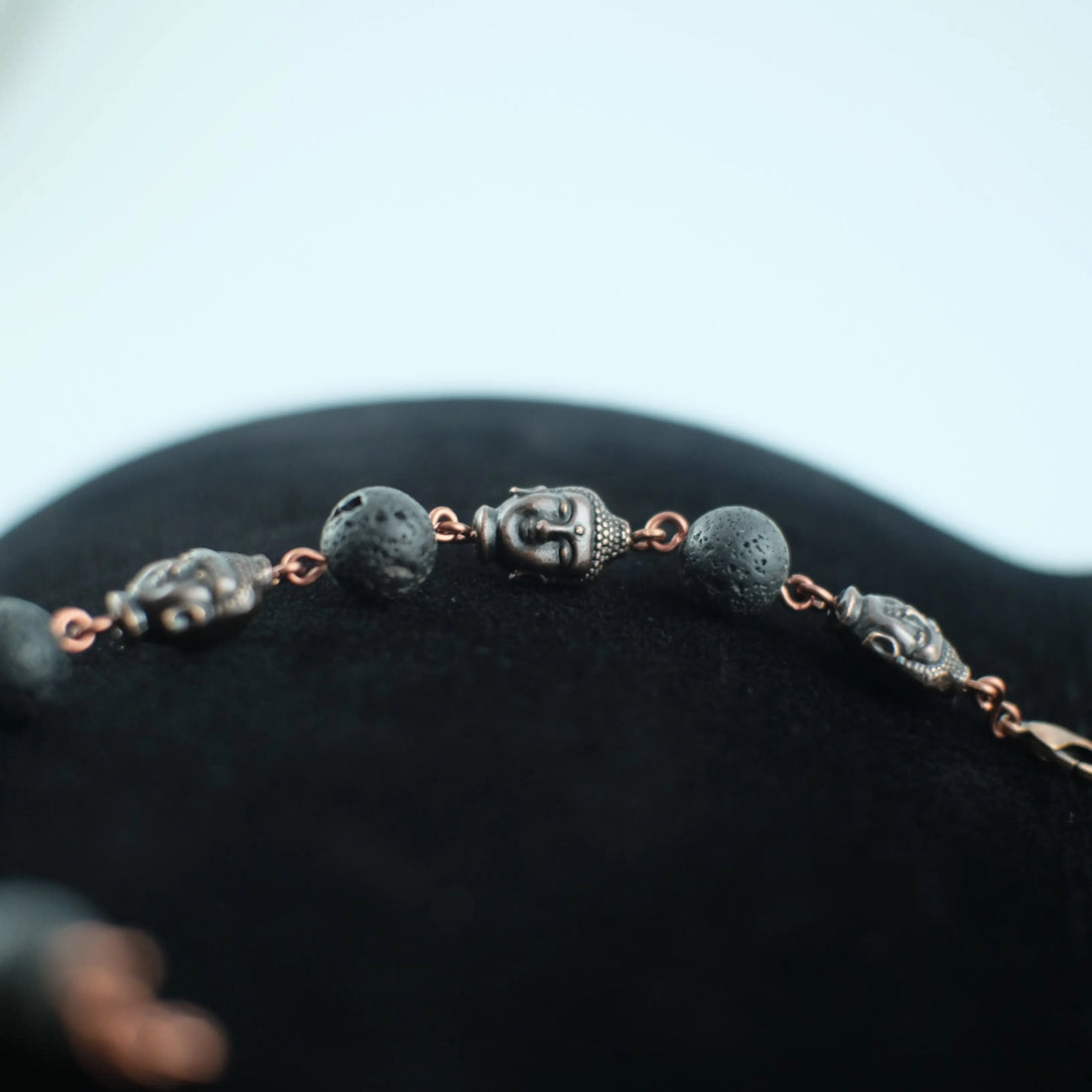 Beaded Bracelet from Urban Alcatraz. Composed of Genuine Lava Stone beads and Copper Tara heads