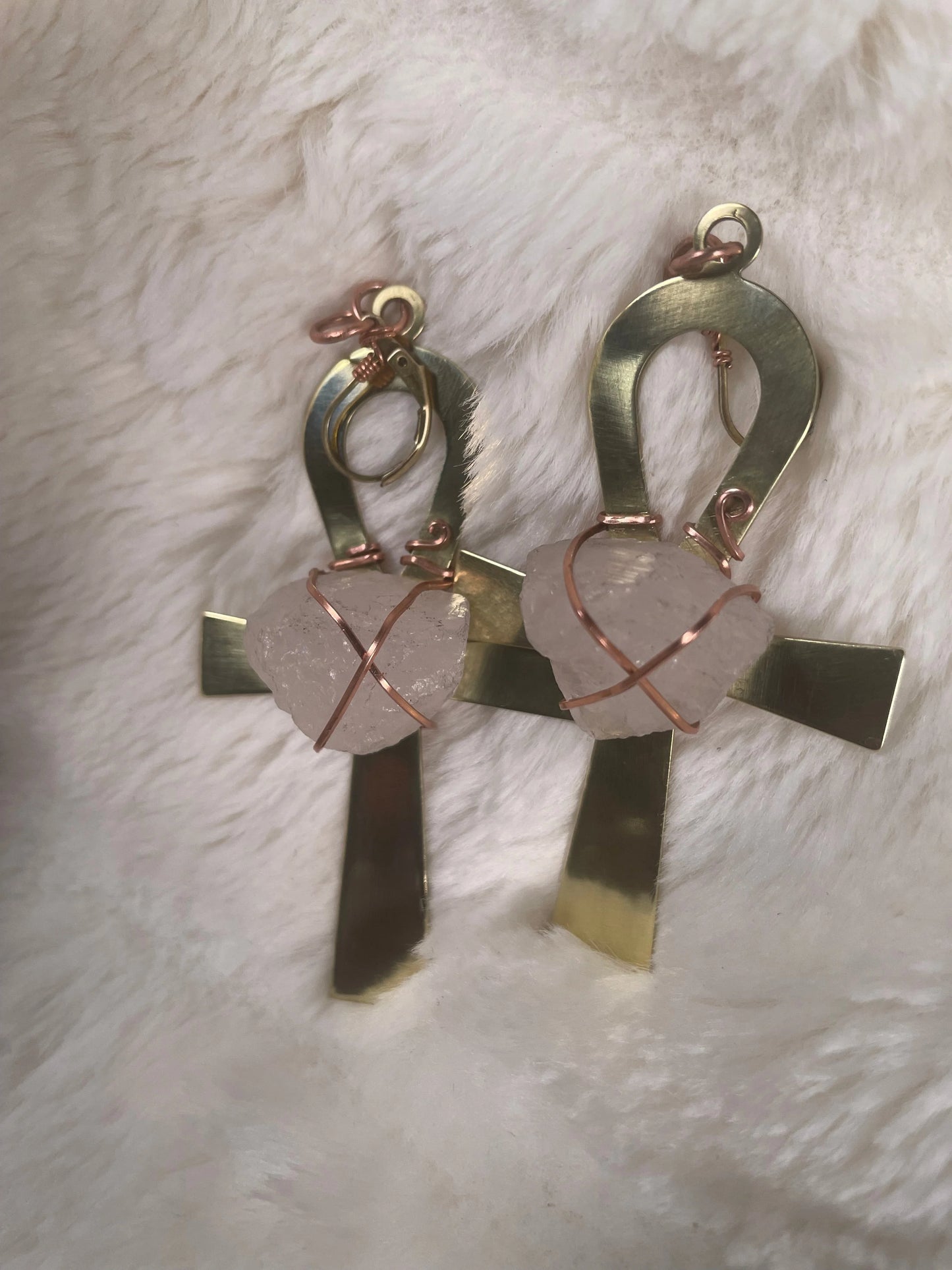 Bronze Ankh & Rose Quartz {Earrings} Urban Alcatraz ™