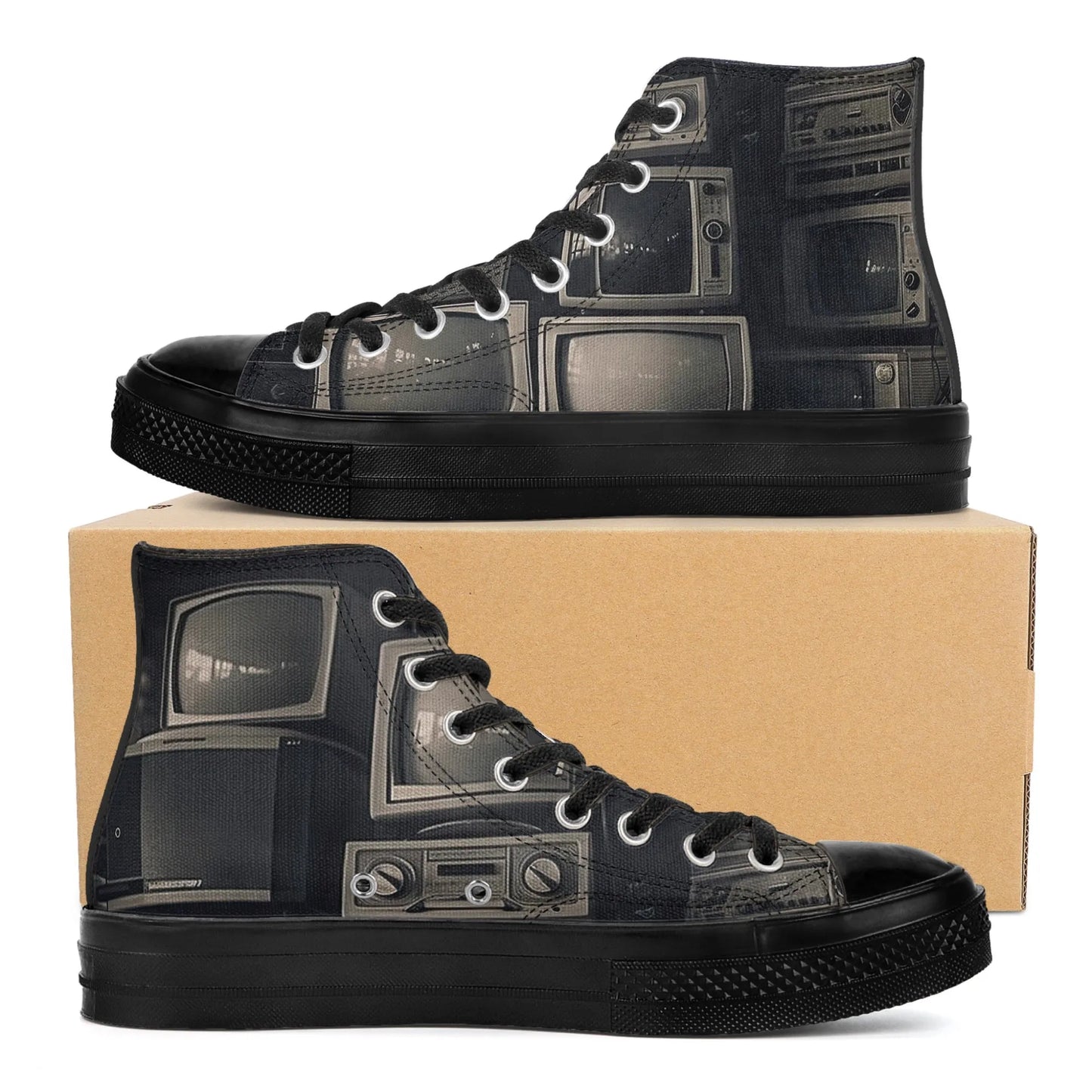 Womens Classic Black High Top Canvas Shoes popcustoms