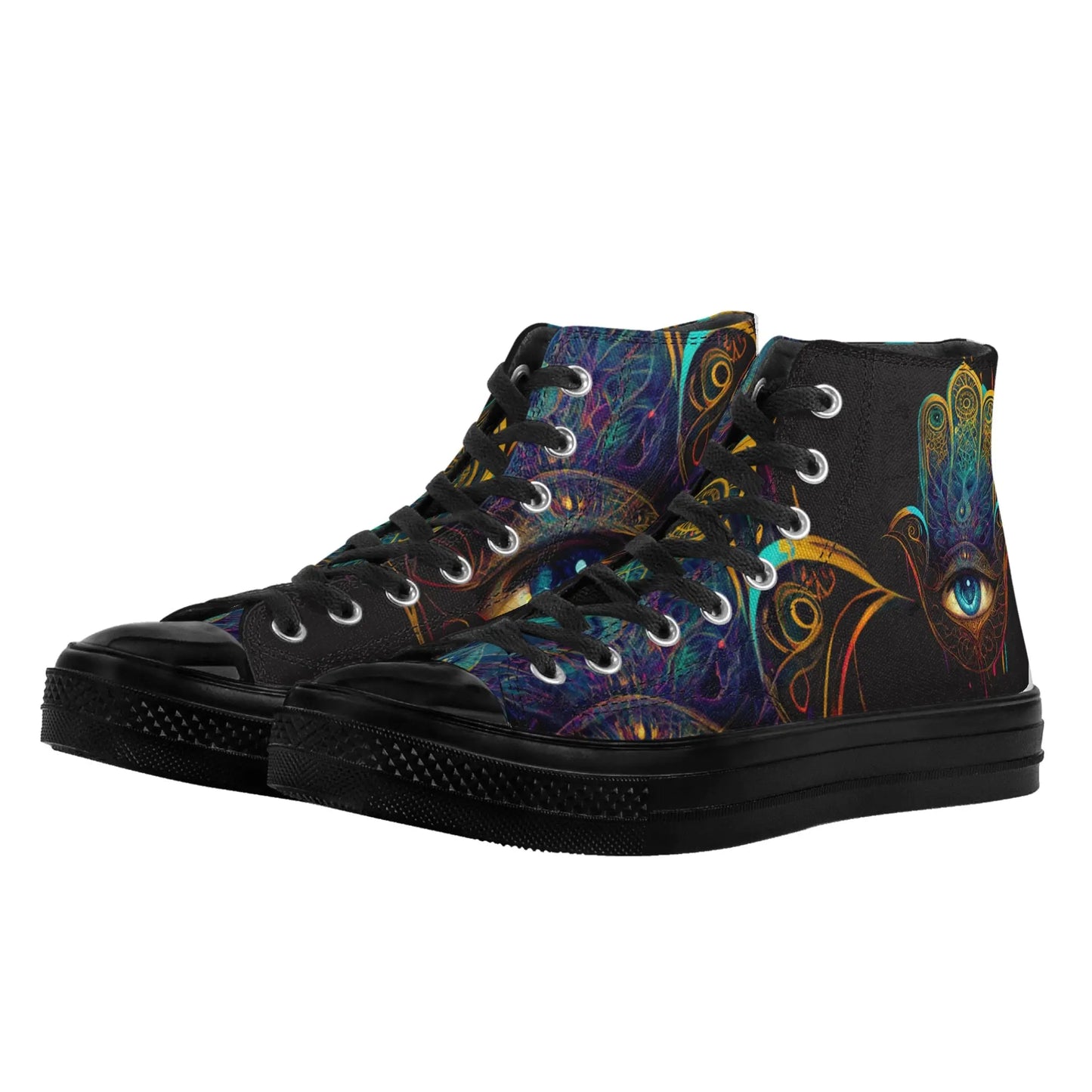 Multicolored Hamsa Black High Top Woman Shoes Customs