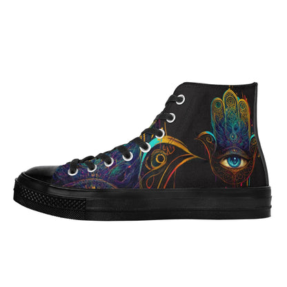 Multicolored Hamsa Black High Top Woman Shoes Customs