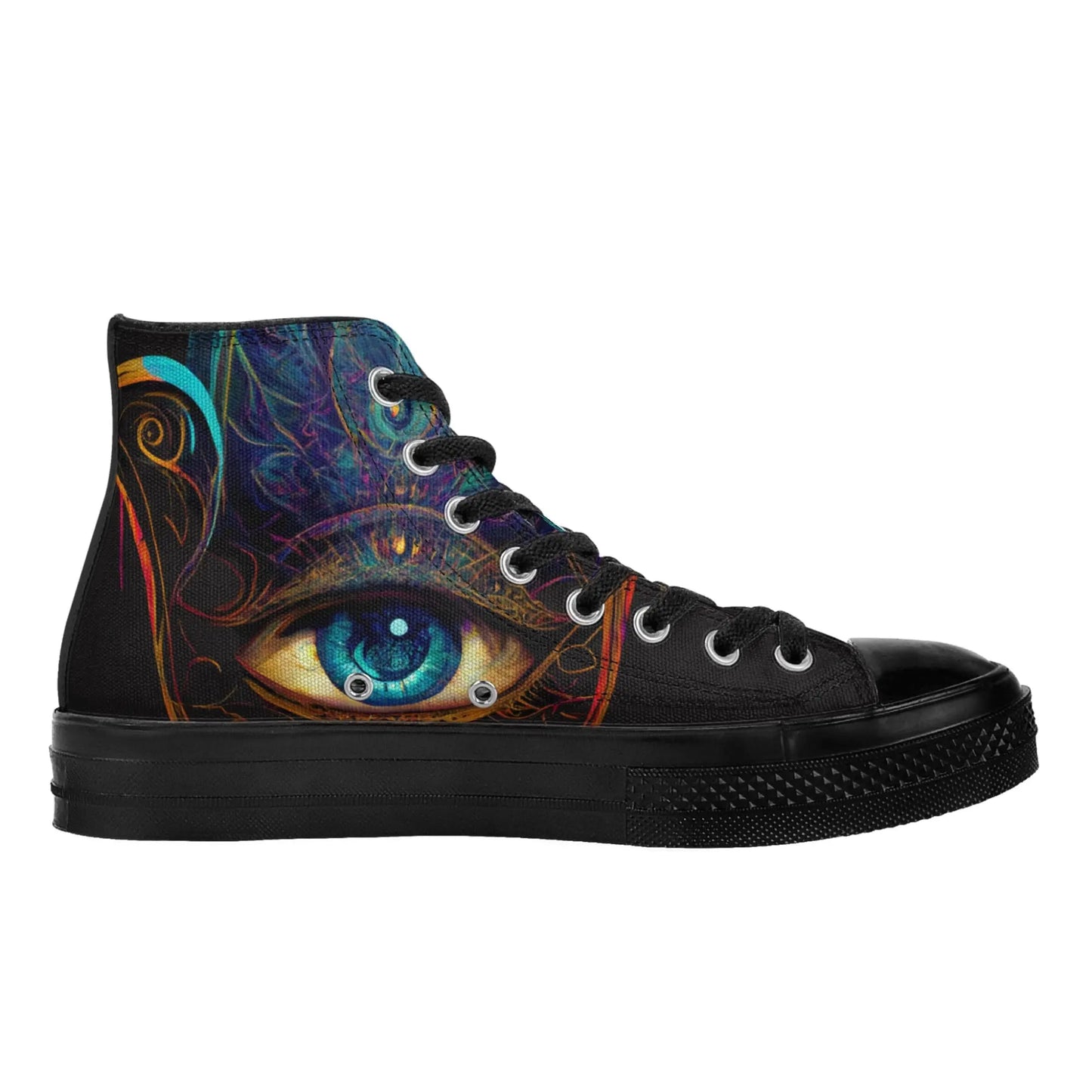 Multicolored Hamsa Black High Top Woman Shoes Customs