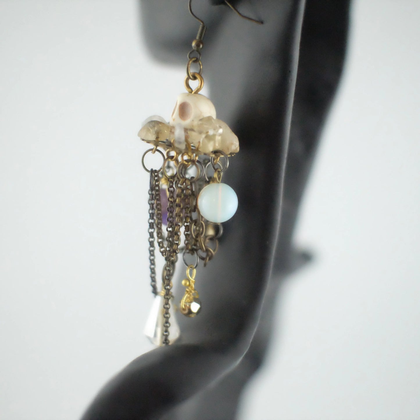 chandelier earrings Stone Skull and Crystal Macabre Chandelier Earrings Urban Alcatraz ™