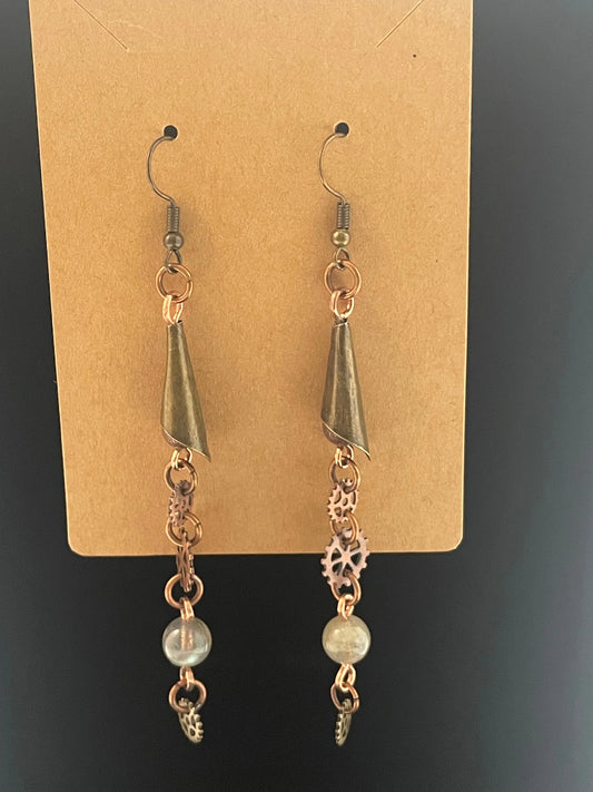 Vintage Mechanica Labradorite & Antique Brass Earrings Urban Alcatraz ™